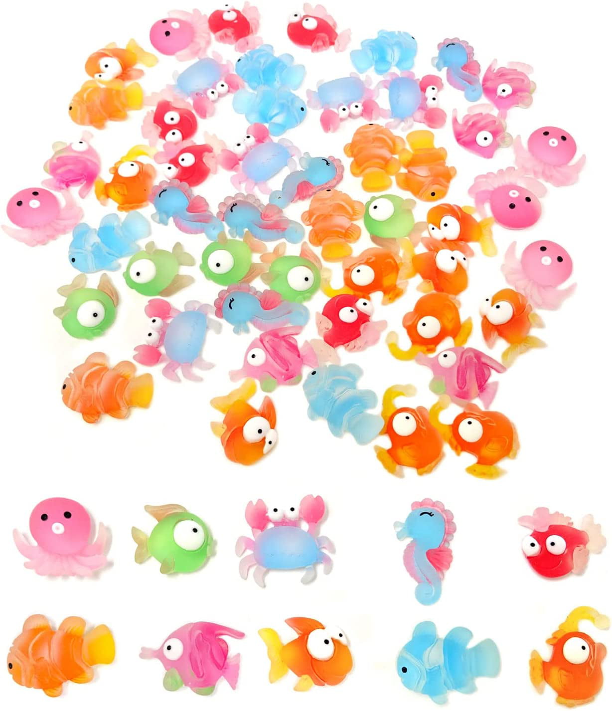 QWZNDZG 50PCS Ocean Animal Theme Flatback Slime Charms Crab Seahorse  Octopus Tropical Fish Frosted Resin Cabochons for Hair Clips Scrapbooking  Phonecase Decor Craft Making (10 Styles) 