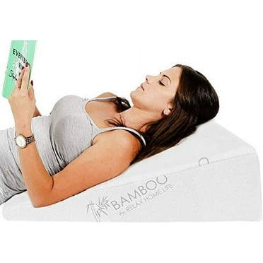 Relax Home Life 7.5 Inch Bed Wedge Pillow for Acid Reflux, 1.5 Inch Memory Foam Top with Bamboo Cover, 25" W x 26" L x 7.5" H, White