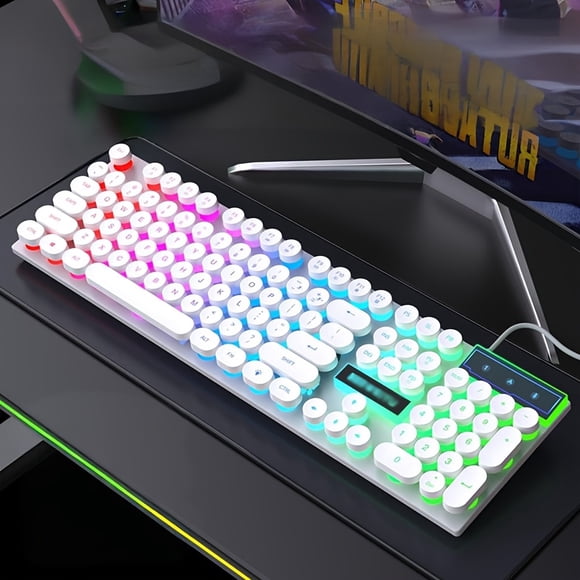 Wired Mechanical Keyboard with Backlighting, Retro Punk Keycaps, Suitable for Gaming, Esports, And Office Use, USB Plug-And- with a Mechanical Feel And Multicolor Backlight