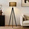 thumbnail image 2 of Brightech Eden 58 in. Classic Black Wood Traditional 1-Light 3-Way Dimming LED Floor Lamp with Black Fabric Drum Shade, 2 of 11