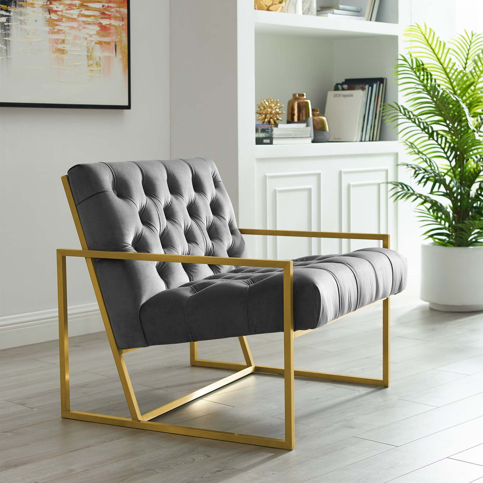 Modway Bequest Velvet Upholstered Gold Stainless Steel Accent Chair