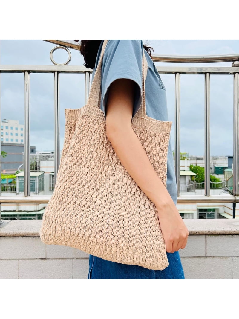 Kukuzhu Grunge Knitted Tote Bag Y2K Fairycore Shoulder Bag Hobo
