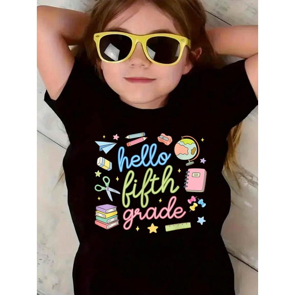Back to School First Day Hello Fifth 5th Grade Teacher Girl Kids T-Shirt