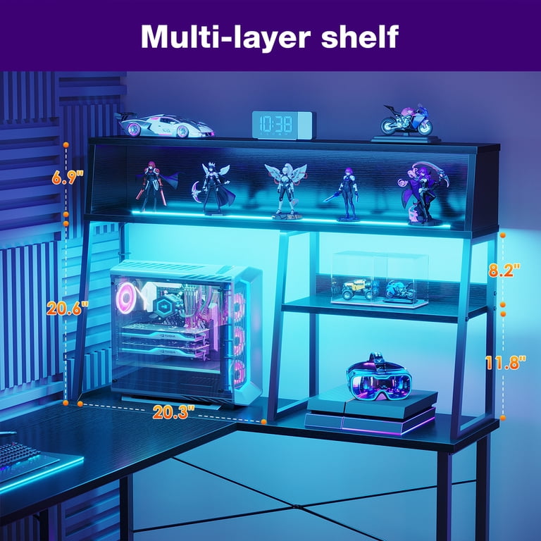 Casacomoda, Gaming Desk, 51 Inches, Reversible with LED Lights