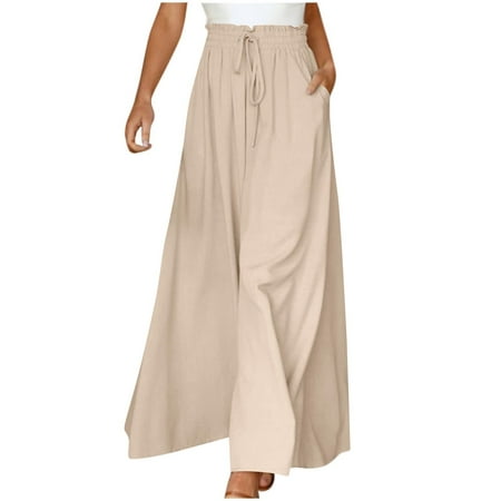 

EHTMSAK Pajama Pants for Women Palazzo High Waisted Casaul Drawstring Long Trousers with Pocket Complexion L