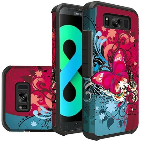 Insten Butterfly Bliss Rubberized Slim Dual layer Hybrid Hard Plastic / TPU Case Phone Cover For Samsung Galaxy S8+ S8