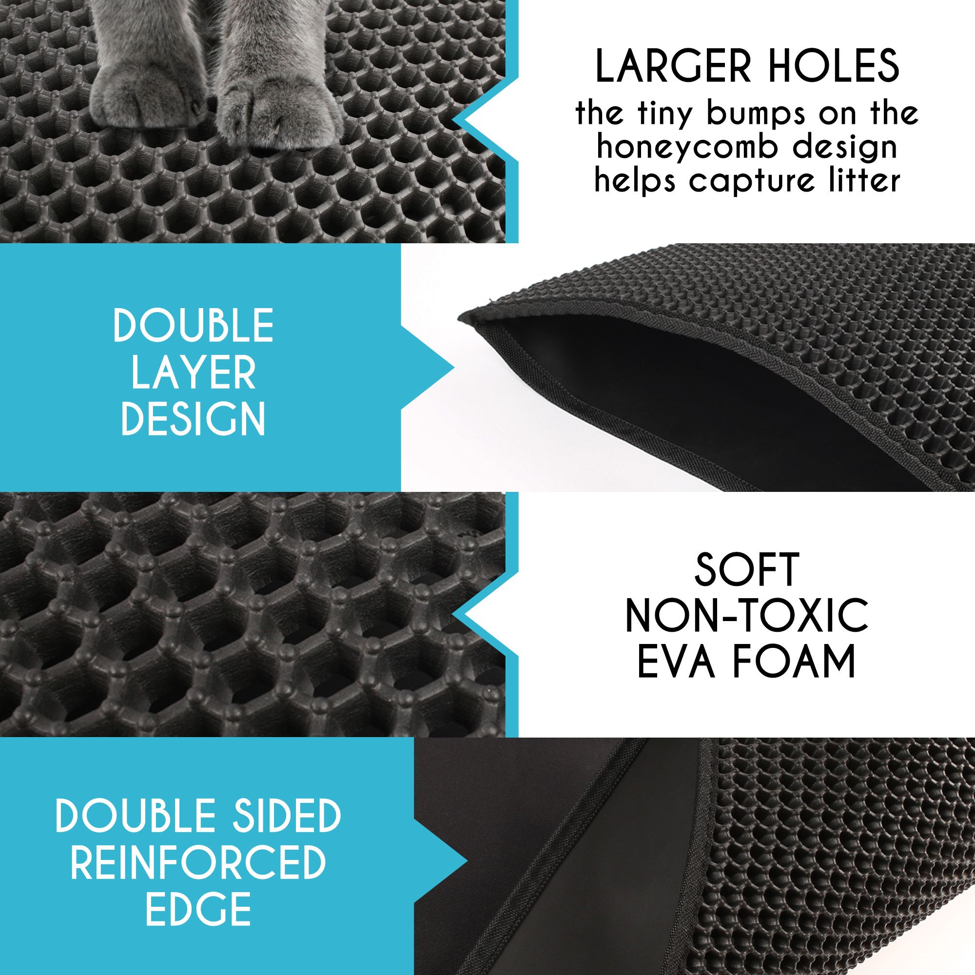 Prime Pets Cat Litter Mat Double Layer, Black 24x15 photo 2