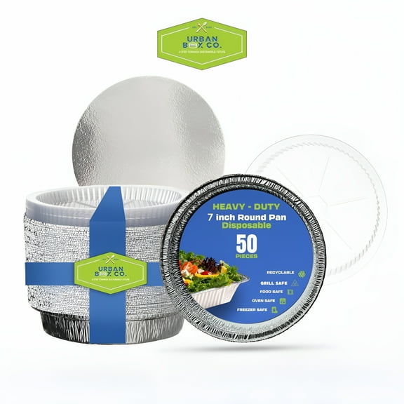 ACDANC 7" Round Aluminum Foil Pans - 50 Pack with Clear Lid | Disposable Deep-Sided Baking Pans for Pie, Cooking, Meal Prep & Storage | Freezer & Oven Safe,for Baking Delicious Pies.