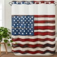thumbnail image 3 of Farmhouse American Flag No Hook Shower Curtain Waterproof, Bathroom Curtains with Snap in Liners and See Through Top Window, Blue Red USA Flag Vintage Hotel Style Bathtub Curtains Shower 72"Wx72"L, 3 of 8