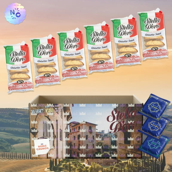 Stella Doro Anisette Toast Italian Cookies (6pks, 5.7oz) - Organic Yerba Mate Teabags - Lemon, Roasted, Green - 3 teabags - Gourmet Snack Bundle - 6 Items Total