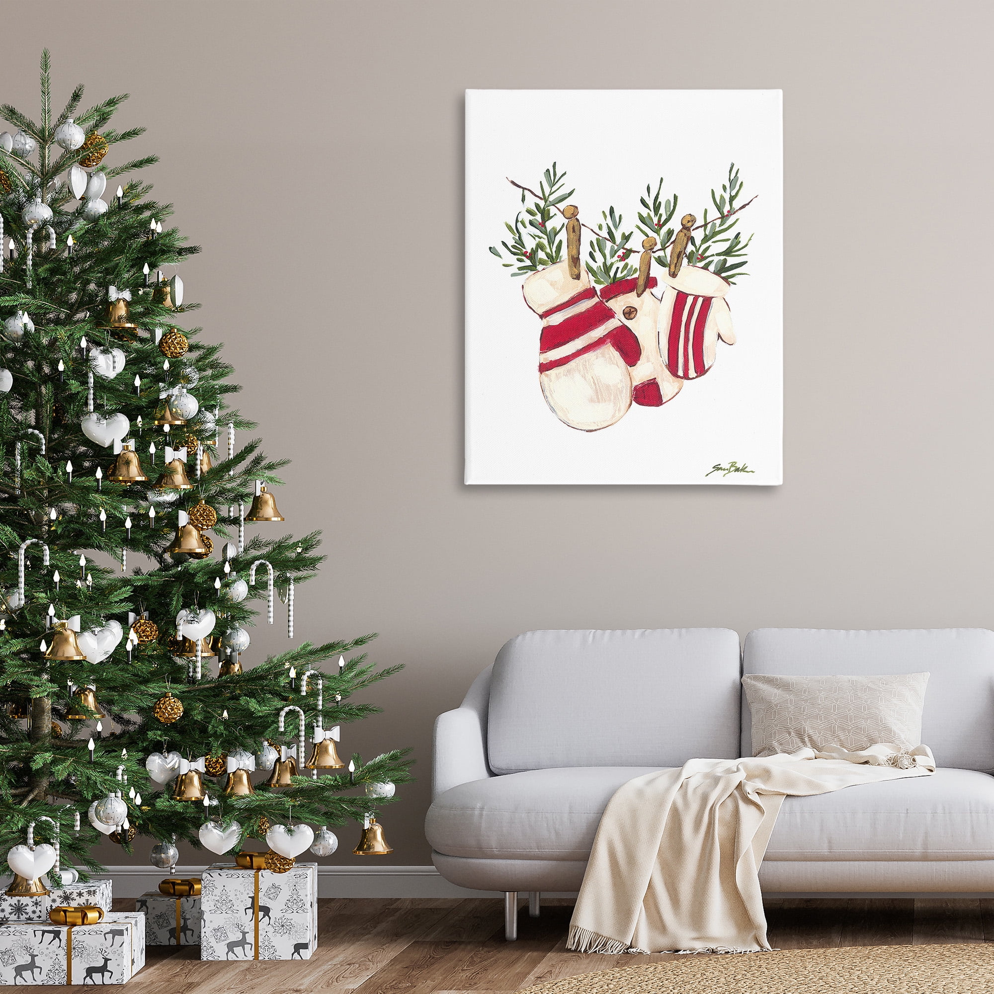 Stupell Industries Winter Mittens on Clothesline Holiday Painting Gallery Wrapped Canvas Art Print Wall Art, 36 x 48