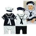 thumbnail image 2 of Styles I Love Baby Boy Sailor Costume Romper and Hat 2-Piece Outfit for Halloween, Cosplay, Birthday Event, Holiday and Special Occasion (White, 90/12-18 Months), 2 of 2