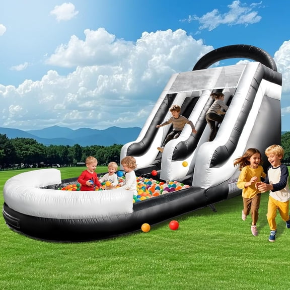 Vakiorn Commercial Water Slide 248.03x106.3x114.17 inch PVC Inflatable Pool with Blower Wet Dry Use Black