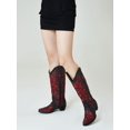 thumbnail image 3 of Retro Vintage Women Western Boots Chunky High Heels Cowgirl Cowboy Pull On Rhinestones Embroidered Knee High Shoes, 3 of 4