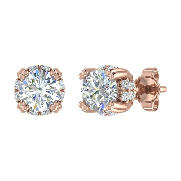 1 Carat Diamond Ladies Stud Earrings in 14K Rose Gold
