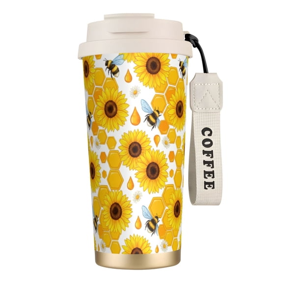 Bee Tumbler 18oz "Kindness is Magic" Bee Pattern, Spill-proof Insulated Mug, Gift for Her