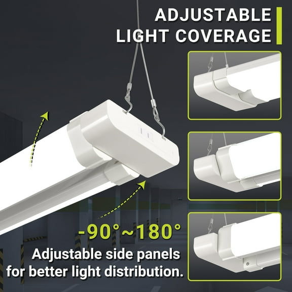 Green Watt 4-FT 10,000 Lumens LED Shop Light, Adjustable Light Panels, White Metal Construction