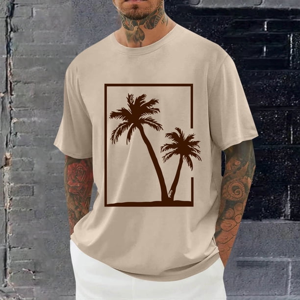 Tops para hombre, blusas y camisas de cuello redondo y manga corta para hombre, blusas casuales de moda con cuello redondo y estampado para hombre, blusas de poliéster para hombre.