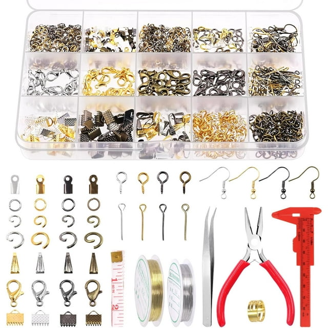 Czcpp-14 59 Pcs Kit de Démarrage de Bijoux Comprend Anneaux de Saut, Embouts de Cordon, Pince à Il, Fermoirs à Homard, Crochets de Boucles d'Oreilles, Fils de Perles, Pinces Plates pour Nez pour Fabrication de Bijoux Support de Boucles d'Oreilles Collier
