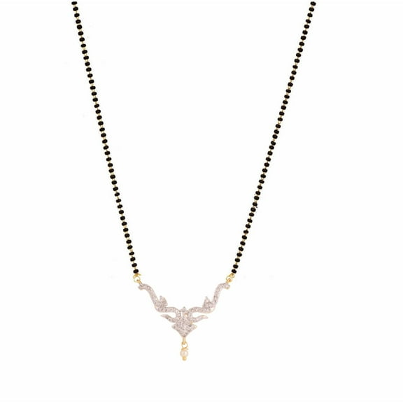 Efulgenz Indian Bollywood Traditional American Diamond CZ Mangalsutra Pendant Necklace Jewelry for Women,Gold