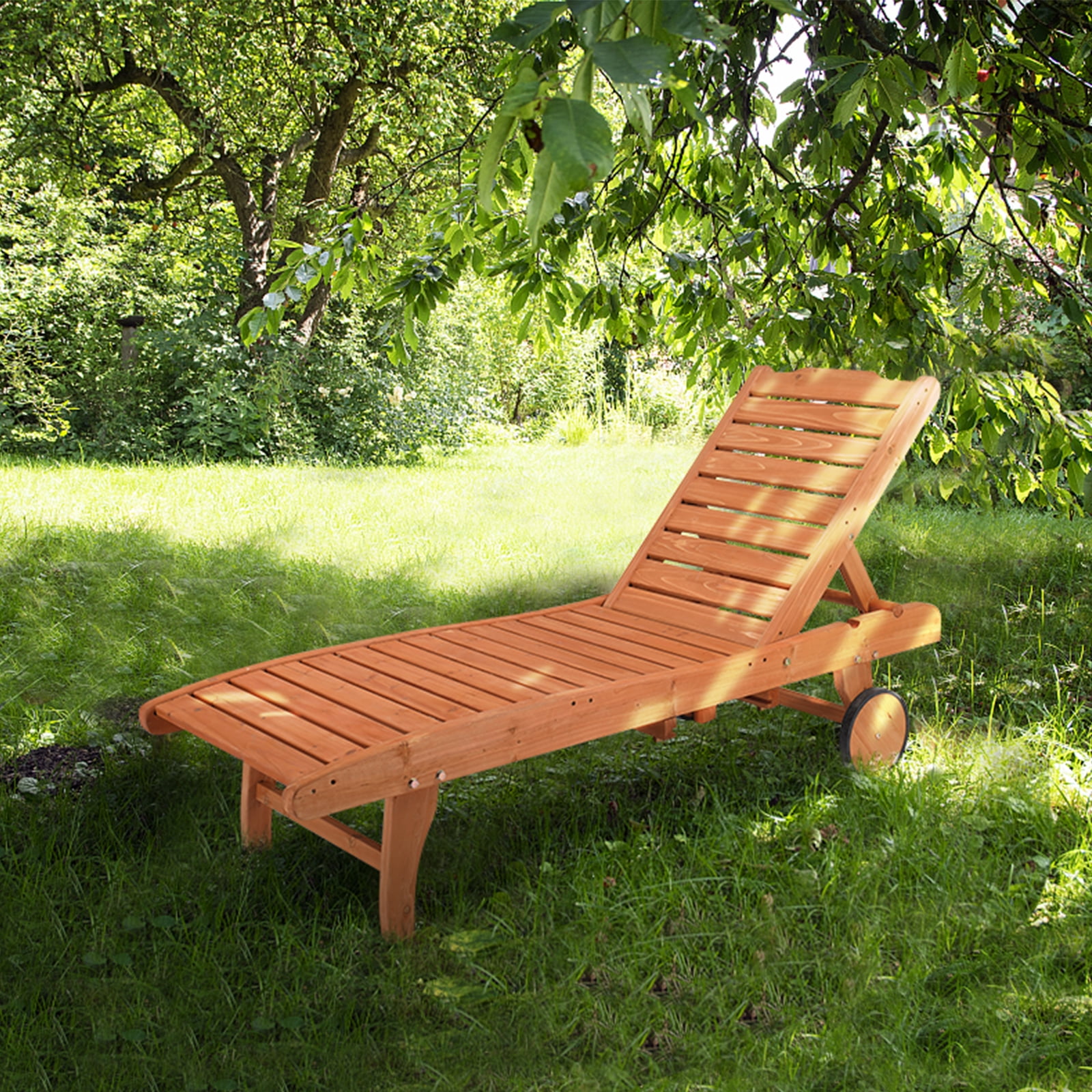 Zimtown Sun Lounger Wood Folding Chaise Chair, Outdoor Wooden Recliner ...