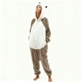thumbnail image 2 of Unisex Onesie Adult Sleepwear Loose Funny Hooded Outfit Plush Winter Warm Pajamas with Pocket Khaki M, 2 of 7