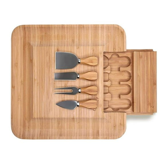 Cavepop KCP-BBCSBD-NT Bamboo Charcuterie Cheese Board with Cultery Set
