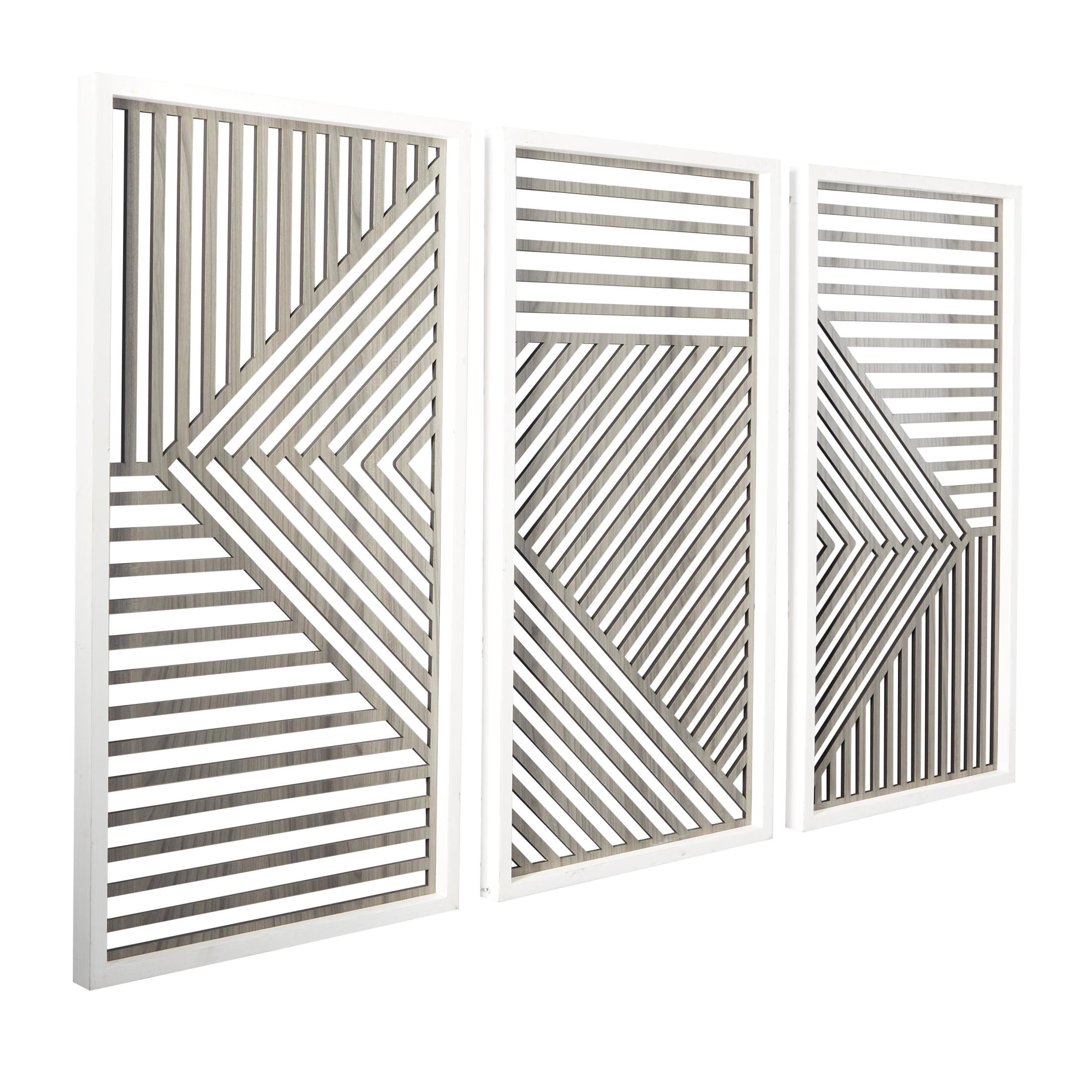 DecMode Brown Wood Carved Geometric Wall Decor (3 Count)