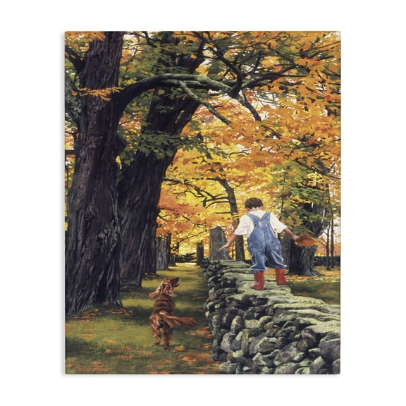 Stupell Industries Farmhouse Boy on Wall with Dog Canvas Art, 16 x 20, by Heide Presse