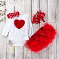thumbnail image 2 of Uuszgmr Kids Outfits For Boys Girls Baby Girls Heart Embroidery Long Sleeve Romper Bodysuit Tutu Tulle Skirt Headband Shoes Valentine'S Day Outfit Set,Size:0-3 Months, 2 of 7