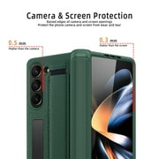 ELEHOLD Full Body Case for Samsung Galaxy Z Fold 5,with Built-in Screen Protector Hinge Protection Hidden Kickstand Non-Slip Wristband Shockproof Leather Case for Samsung Z Fold 5, Black Red