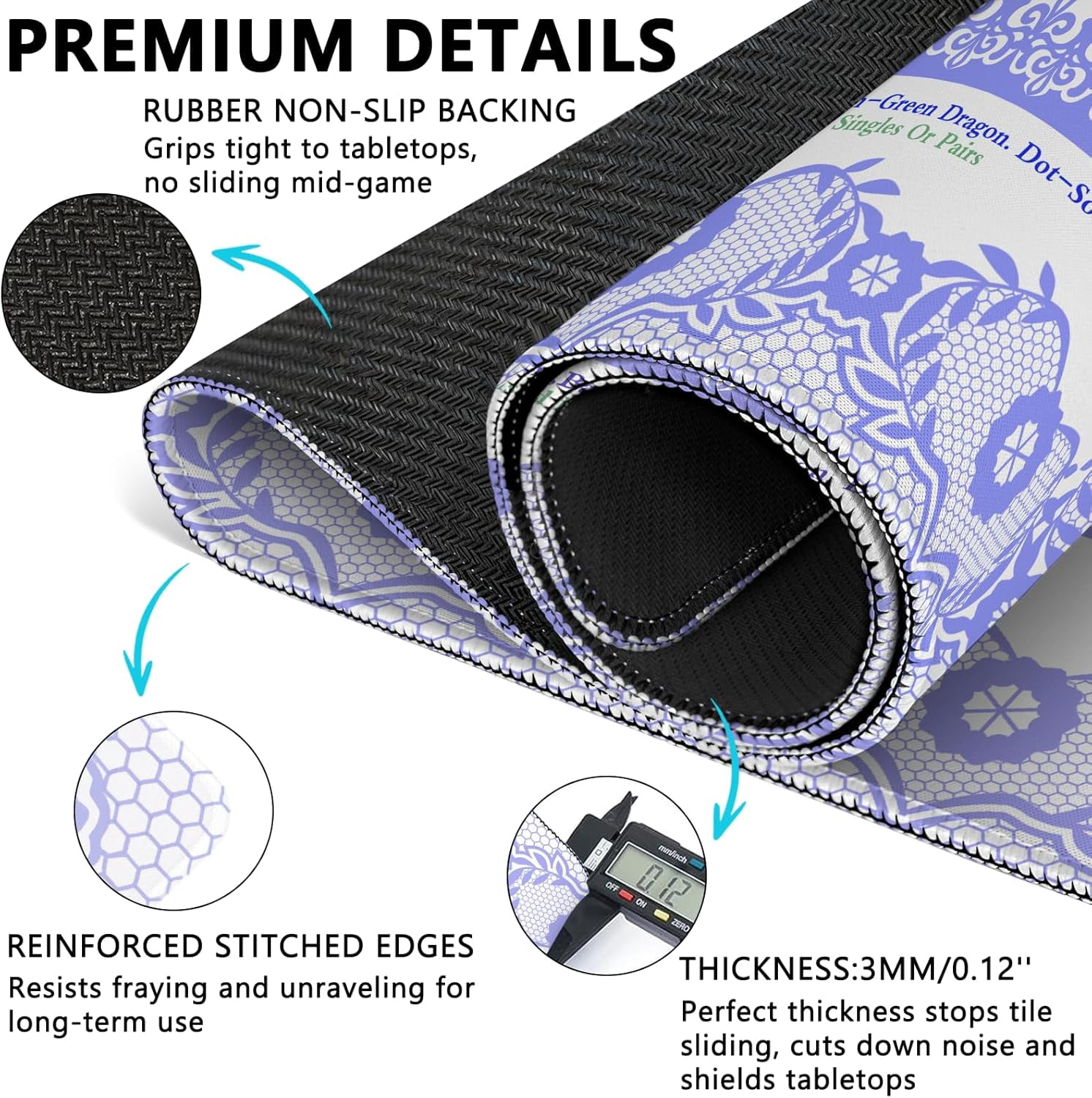 Mahjong Mat with Carrying Bag and 3 Dice, 31.5" X 31.5" Noise Reduction Mahjong Table Cover, Non Slip Gaming Mat for Board Tile Games Poker Card Dominoes, Mahjong Gifts for Women Mahjong Accessories
