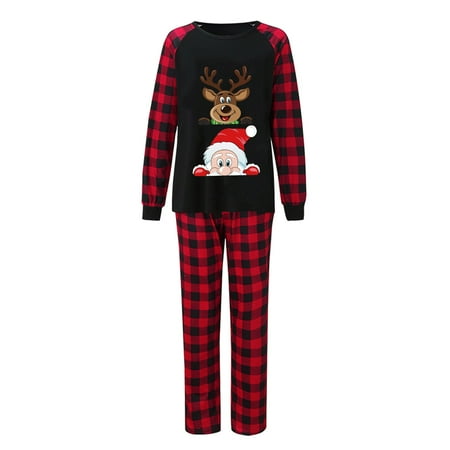 

DeHolifer Family Christmas Pjs Matching Sets Printed Tops and Plaid Pants Holiday Xmas Sleepwear Pajamas for Family Red XL