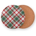 thumbnail image 2 of Christmas Tartan Red Green Plaid Drinks Coasters, Non-Scratch Cork Base Round Cups Mats for for Wooden Coffee Table, Cool Housewarming Gift for Home Decor, 2 of 7