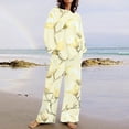 thumbnail image 1 of Puntoco Traje De Pantalón Y top De Cuello Redondo De Manga Larga Con Estampado De Rayas Informal De Verano Para Mujer Amarillo M, 1 of 5