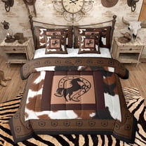 Homewish Cattle Hide 7-Piece Twin Bedding Sets,Rustic Horseshoe Bedding Comforter Set,Western Cowboy Sheet Sets For Teens,Super Cozy Room Decor Reversible