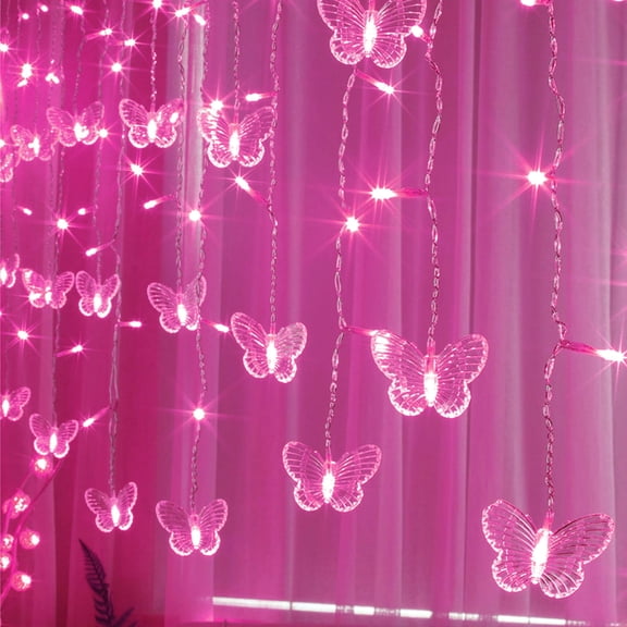 Butterfly Fairy Solar Lights, 13ft 96 LED Window Butterflies Lights 8 Modes Twinkle Timer String Lights for Room Bedroom Wall Ceiling Party Wedding Christmas, Pink Light