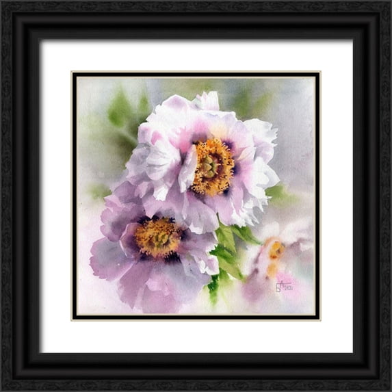 Besedina, Anastasiia 26x26 Black Ornate Wood Framed with Double Matting Museum Art Print Titled - Peonies in Square Format