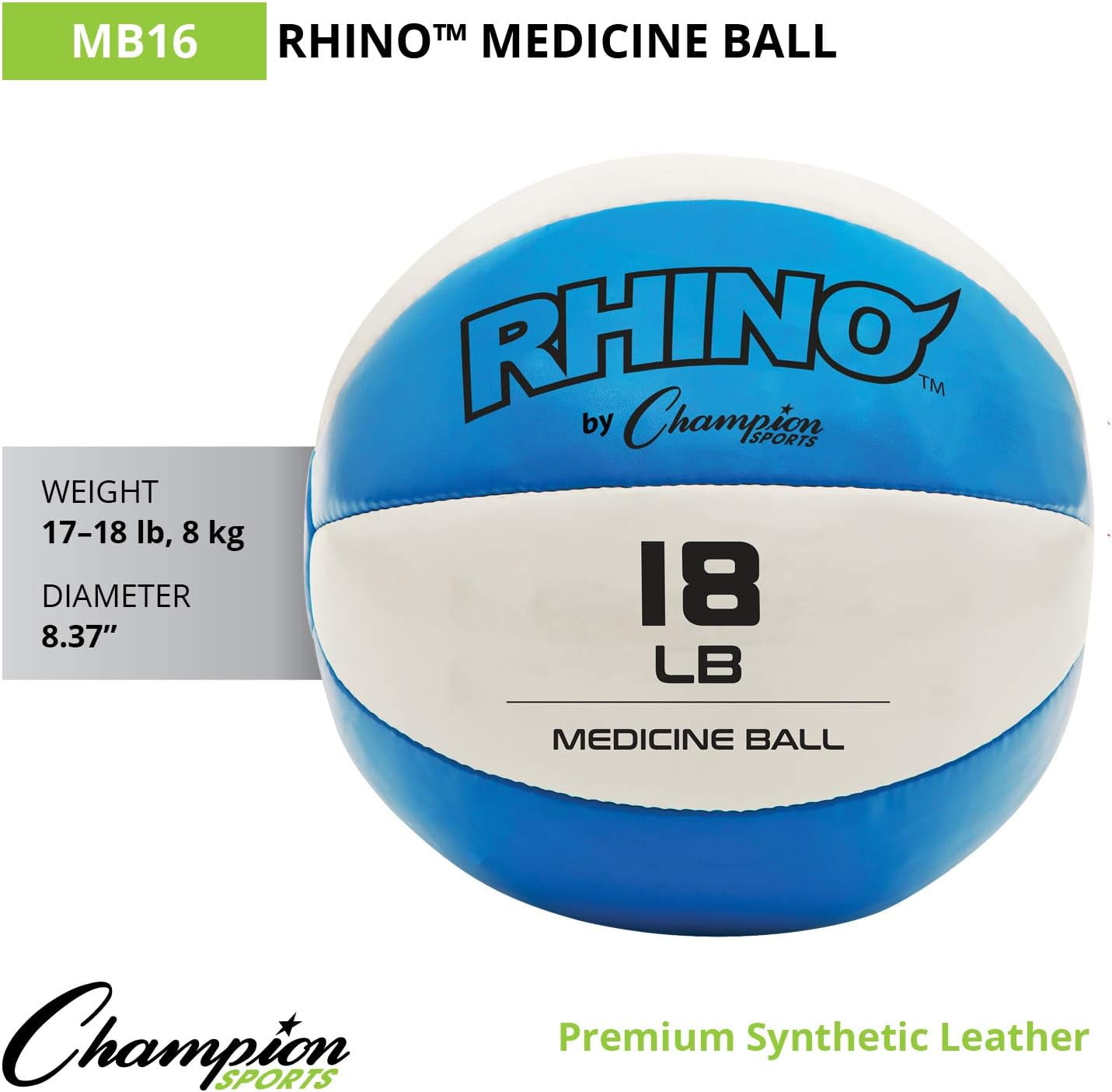Champion Sports Exercise Medicine Balls, 17-18 lbs, Leather with No-Slip Grip - Weighted Med Ball Set for Weight Training, Stability, Plyometrics, Cross Training, Core Strength - Heavy Workout Ball