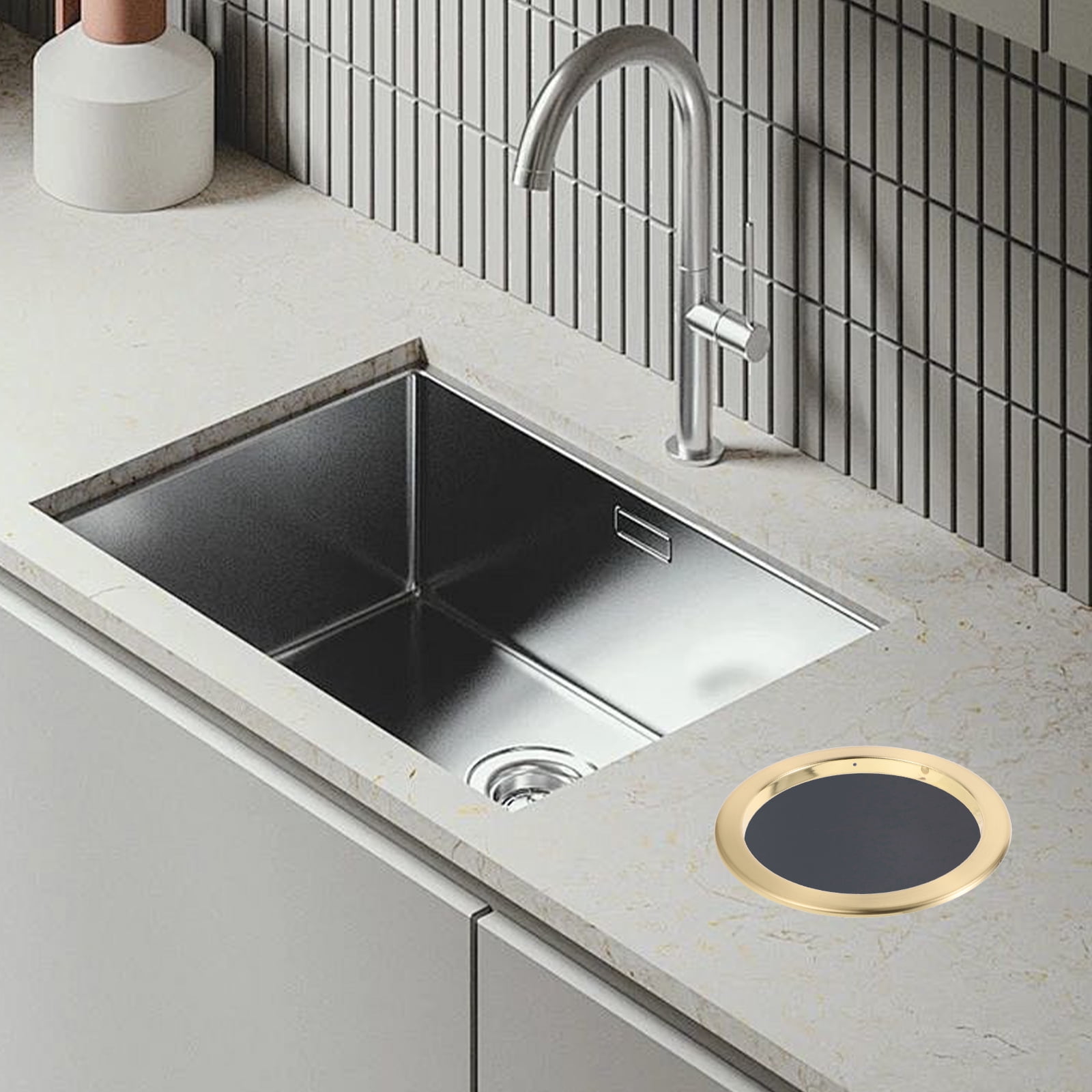 MINLIXIN Stainless Steel Recessed Trash Bin Lid for Kitchen and Bathroom Countertops Embedded Type Trash Can Cover Round Garbage Lid Trash can Grommet Countertop Trash Lid Replacement