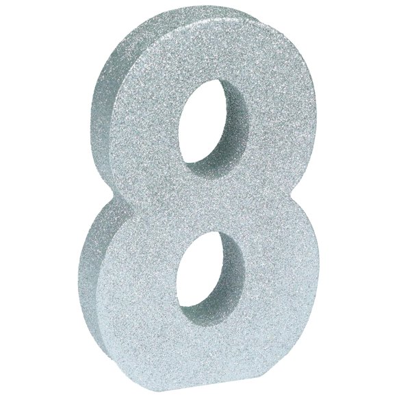 Decoración con números de mesa PULO CP Mfg Glitter 3D en forma de 8 pulgadas, color plateado