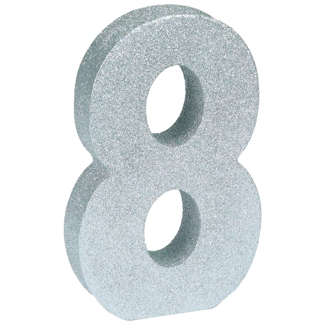 Decoración con números de mesa PULO CP Mfg Glitter 3D en forma de 8 pulgadas, color plateado
