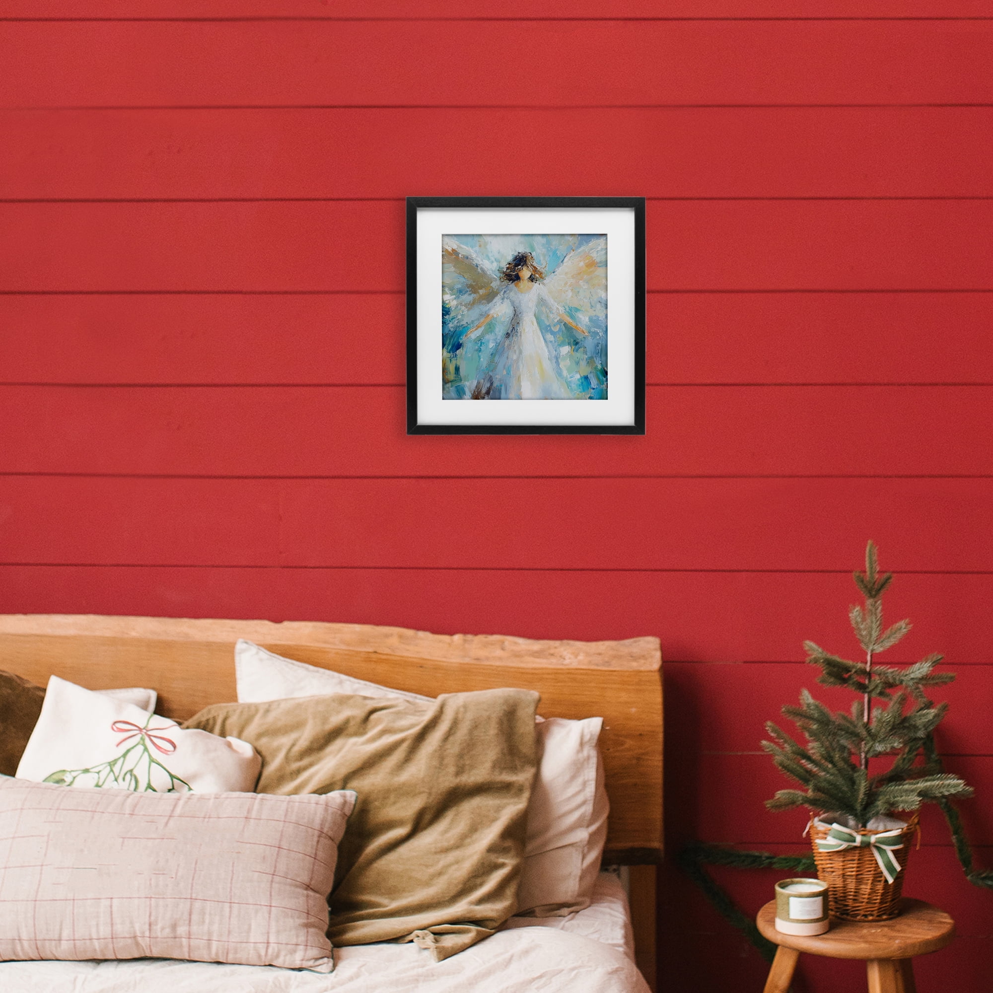 Flying Glory Angel Black Framed Print Under Glass, design by Petal Prints Design