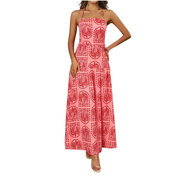 Tops de Tubo Largo para las Mujeres Moda Impresión Suspendentes Encaje Vestido sin Espalda, Vestido de Detalle de Encaje de Cintura para Fiesta, Noche Y Eventos Especiales