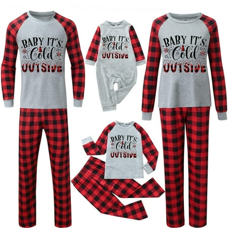 

Christmas Pajamas for Family Buffalo Plaid Matching Pjs Sets - Baby It s Cold Outside Xmas Theme Pattern Holiday Loungewear Outfits