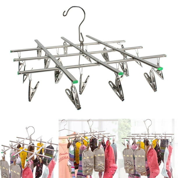 20 Pegs Laundry Clothes Hanging Rack for Drying Clothing Socks Underwear Bra  Drying Rack Hanging Clothes Hanger，Stainless Steel Clothespins 