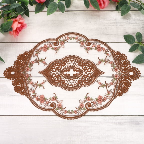 3 Pcs Lace Placemats, 17.3x6.8Inches Vintage Table Doilies Oval Embroidered Crochet Lace Dolly Cup Mat for Table Vase Home Decor, Coffee