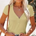 thumbnail image 5 of tarylea Womens Tops V Neck Chest Button Shirts Short Sleeve Solid Color Blouse Casual Comfy Stretch Summer Dailywear Tops, 5 of 9