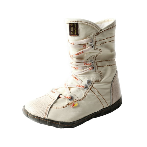 TMA EYES Snake-Embossed Leather and PU Upper Faux Fur Lining Short Flat Boot for Women