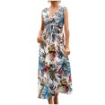 thumbnail image 1 of Robe Imprimée Florale d'Été pour Femmes Robe à Manches Courtes Robe Serrée Robe de Plage Robe de Soleil à Volants Fluide Longue Robe, 1 of 5
